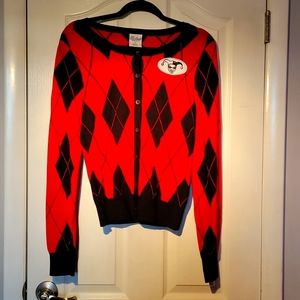 Harley Quinn Black and Red Cardigan Size Medium